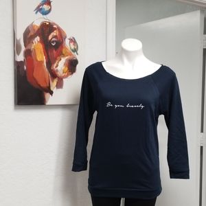 Navy French Terry 3/4 sleeve tee